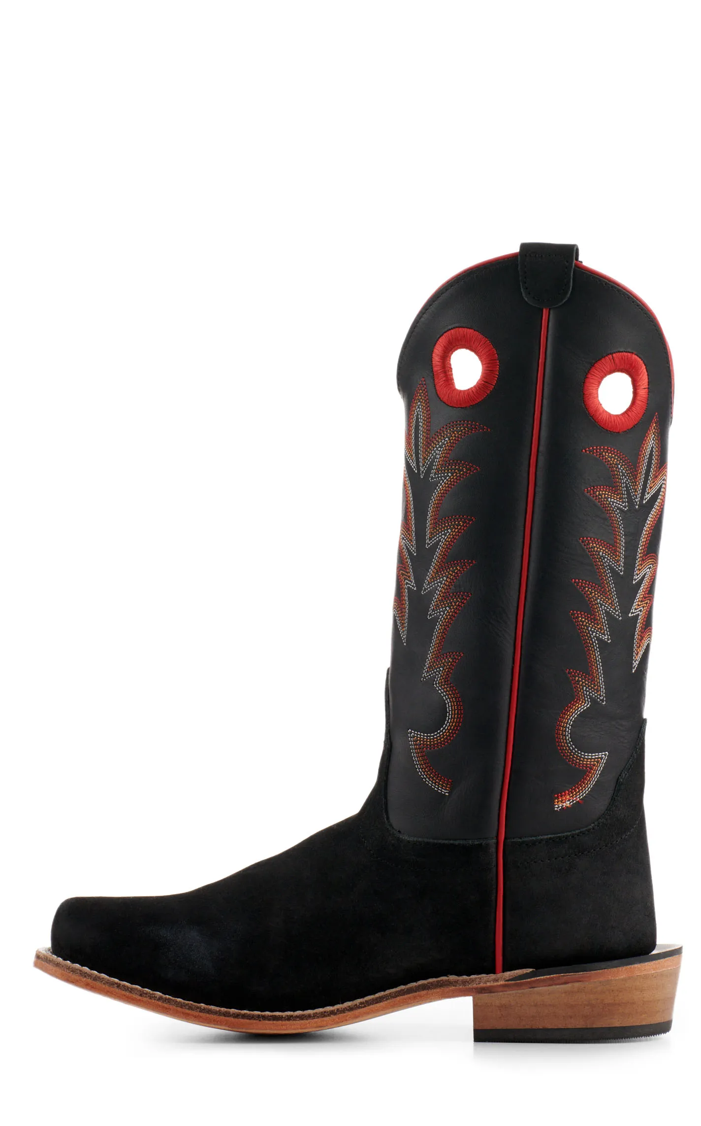 Old West Youth Black with Black Suede Square Toe Cowboy Boots