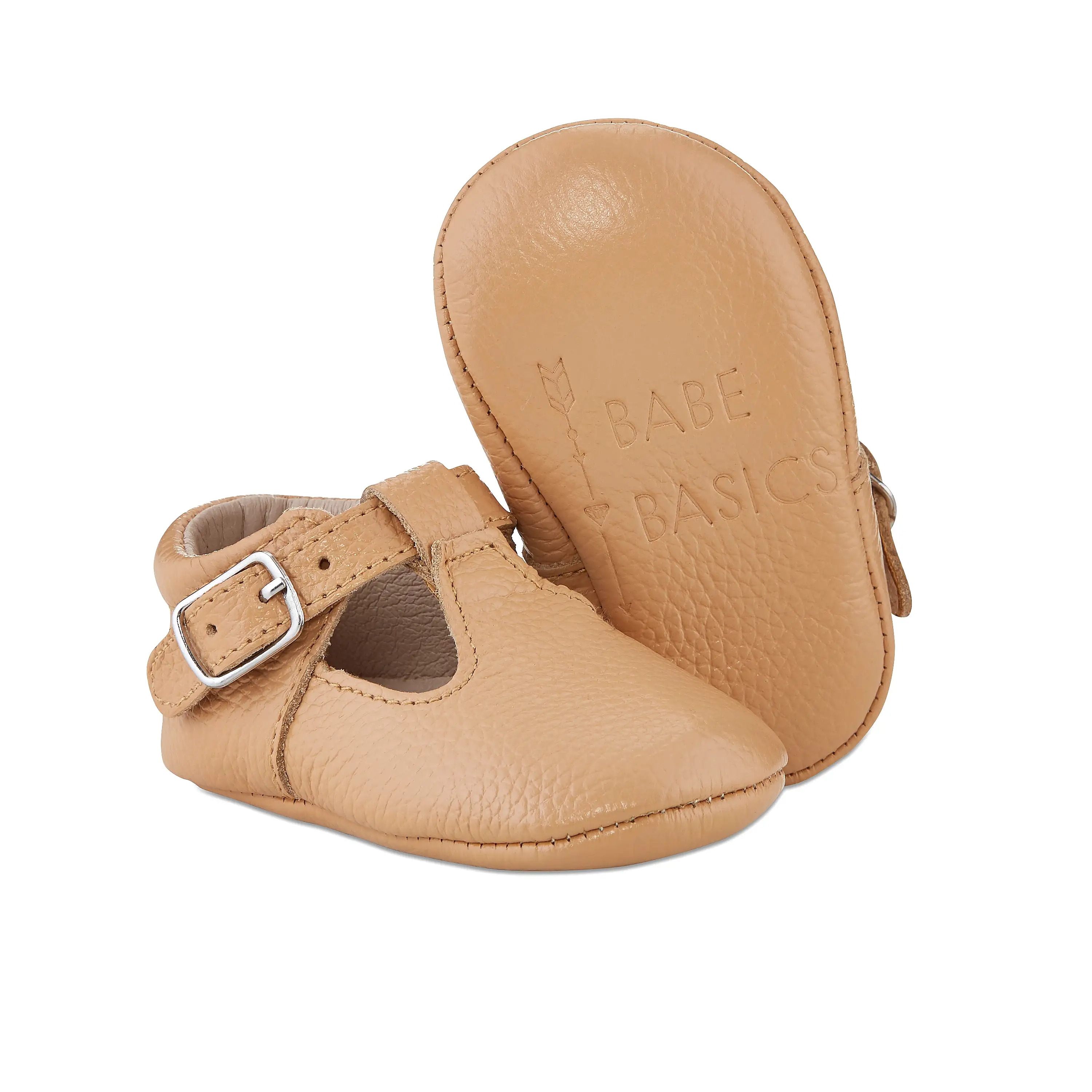 Soft-Sole Leather Mary Jane Moccasins - CARAMEL