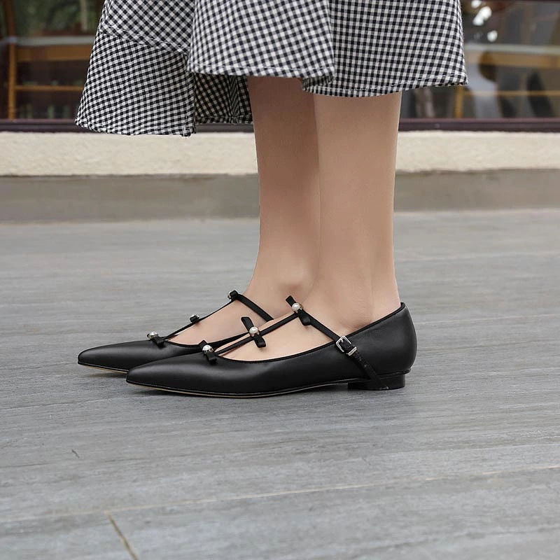 Women Bow Tie Pearl Single Shoes 